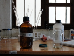 The clinical lab bench and some materials in the regional hospital in Tanzania. Photo by the author, 2015.