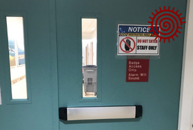 Door to ICU, USA. Photo by Laurence Tessier,  April 2020..